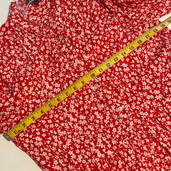 J. Crew Hadid Shirt Dress Womens Large Red Tossed Floral Cottagecore Tiered - Picture 8 of 10